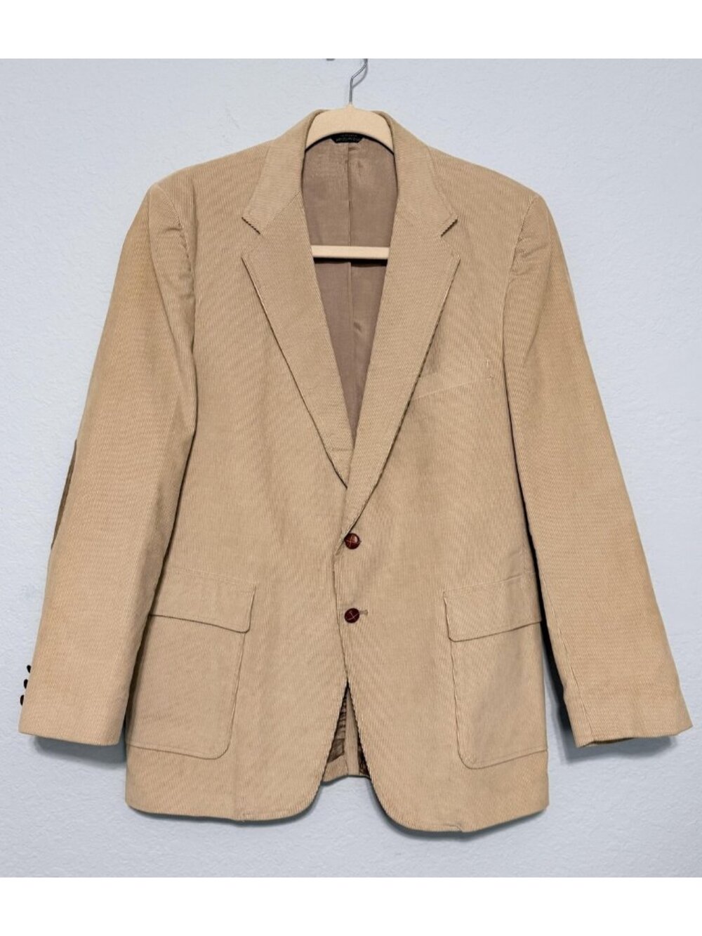 VTG 70s Levis Menswear Tan Brown Corduroy Blazer 44L Suede Elbow Patch Academia